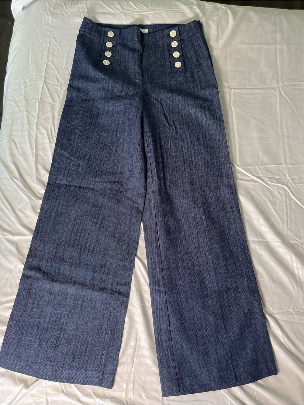 LOFT Navy Wide-Leg Flare Jeans with White Buttons